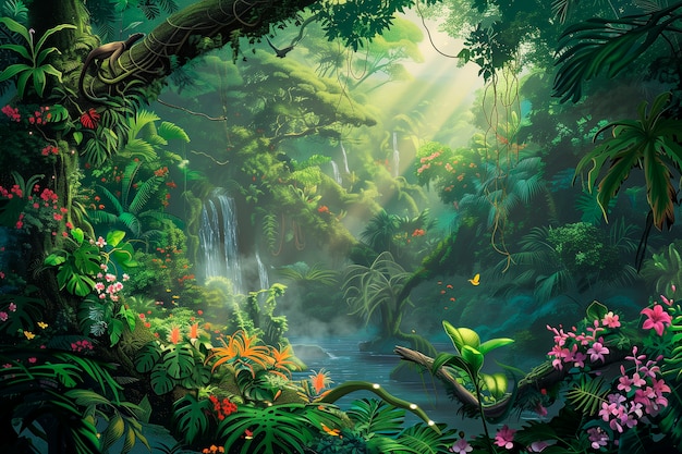 Jungle landscape digital art illustration