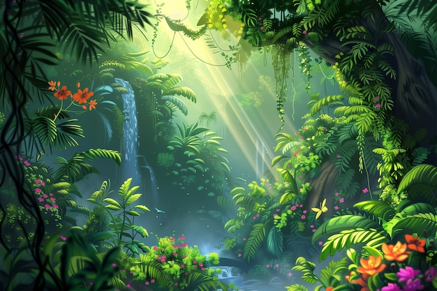 Free photo jungle landscape digital art illustration