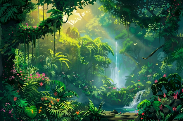 Free Photo jungle landscape digital art illustration