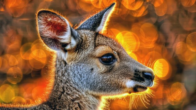 Kangaroos at sunset in dreamy style