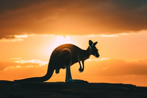 Kangaroos at sunset in dreamy style