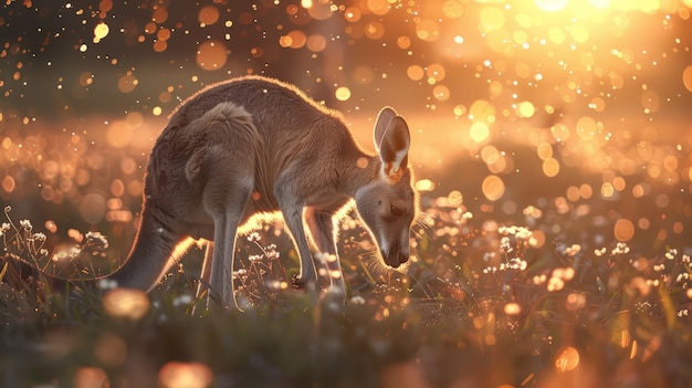 Free Photo kangaroos at sunset in dreamy style