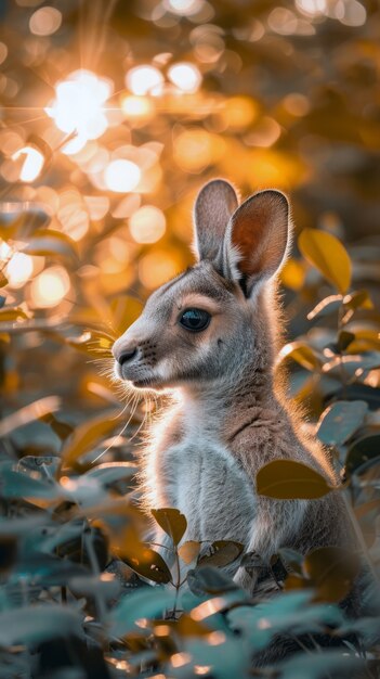 Kangaroos at sunset in dreamy style