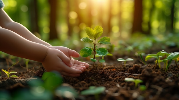 Free photo kid caring and protecting mother earth for earth day