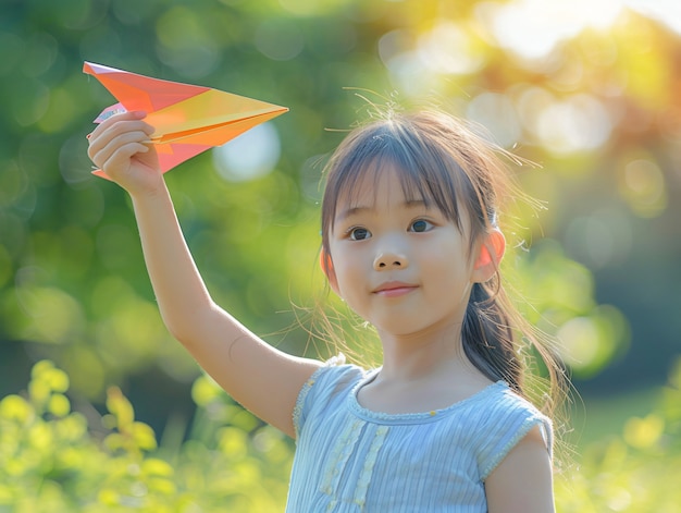 Free photo kid playing with paper plane