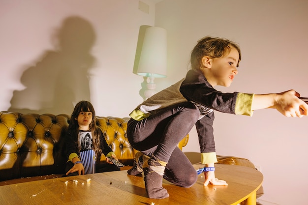 Free photo kids having fun in living room