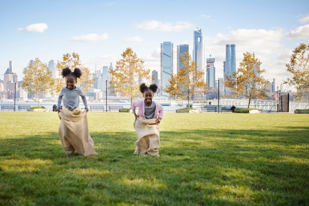 Free photo kids playing outdoors