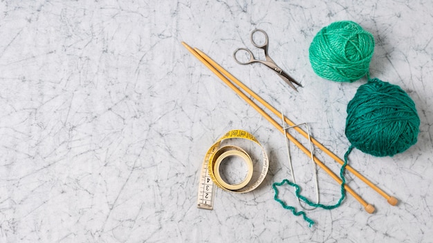 Knitting tool collection on table