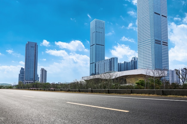 Free photo large buildings seen from the road