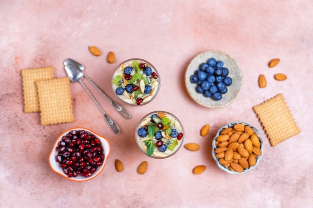 Free photo layered trifle dessert in serving glasses.