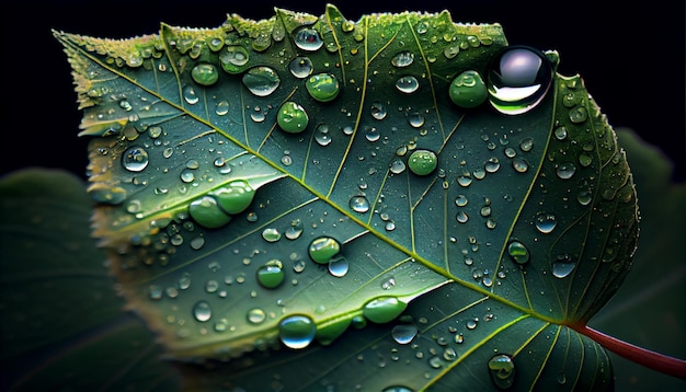 Free photo leaf dew dropped macro beauty in nature generated by ai