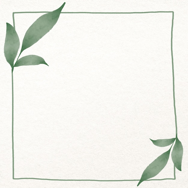 Free photo leaf square frame in watercolor green