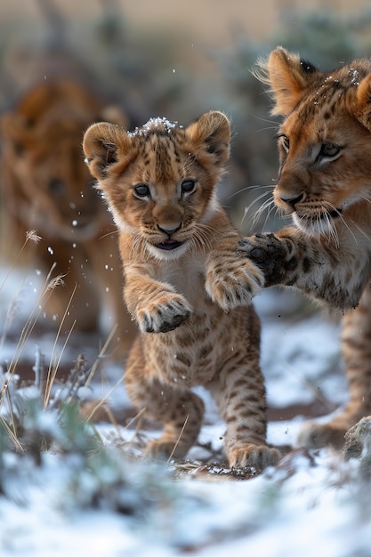 Free photo lion in dry forest landscape