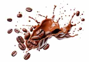 Free photo liquid splash and coffee beans on white background