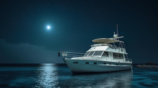 Foto gratuita yacht solitario con immagine generata da super full moon ai