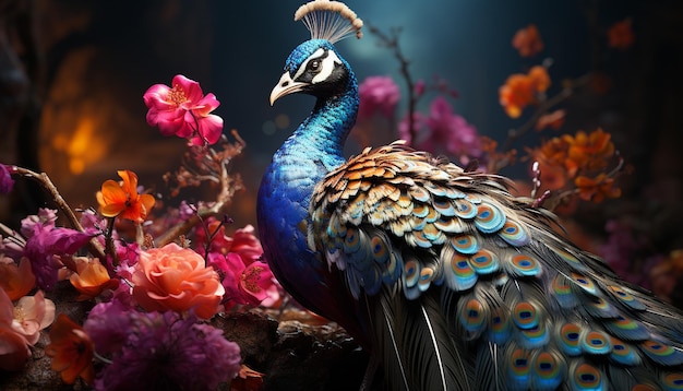 Free Photo the majestic peacock displays vibrant colors in nature generated by artificial intelligence