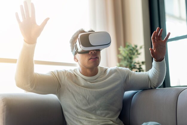 Man enjoying the virtual reality experience