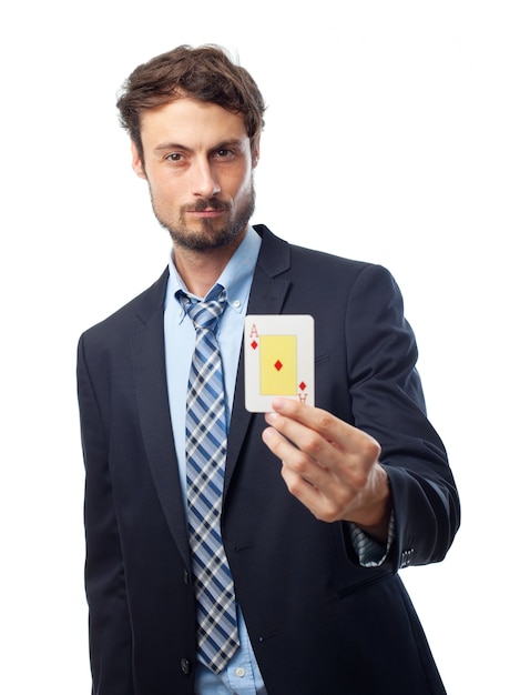 Free photo man holding a playing card