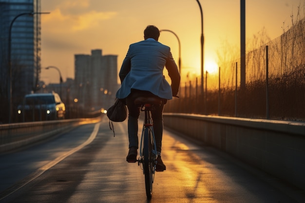 Free photo man riding his bicycle outdoors in the city