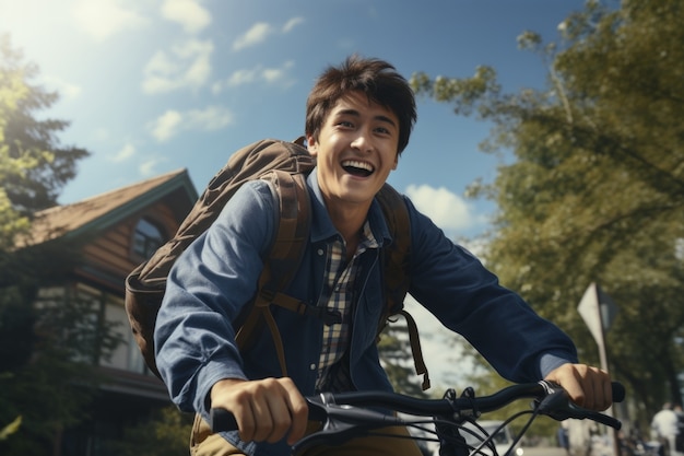 Free photo man riding his bicycle outdoors in the city