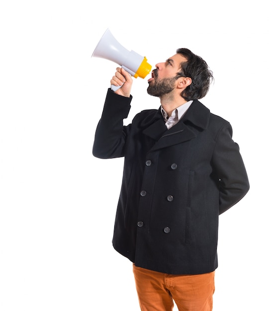 Free Photo man shouting by megaphone