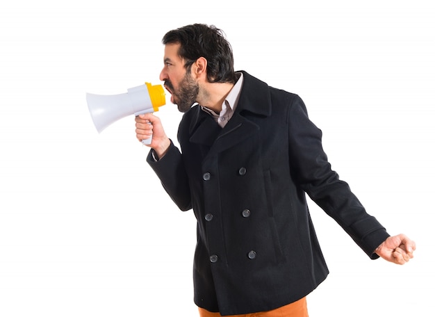 Free Photo man shouting by megaphone