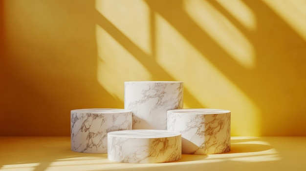 Free photo marble podium for product showcase with scenery background