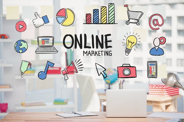 Foto gratuita marketing strategia online con disegni