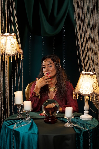 Free photo medium shot fortune teller with globe