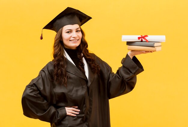 Medium shot girl with books