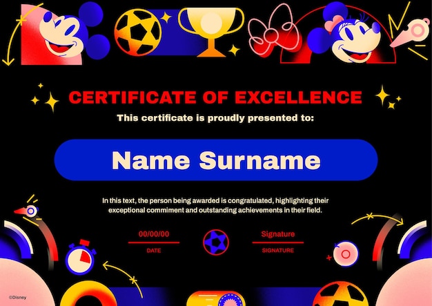 Foto gratuita certificato sportivo universo di topolino