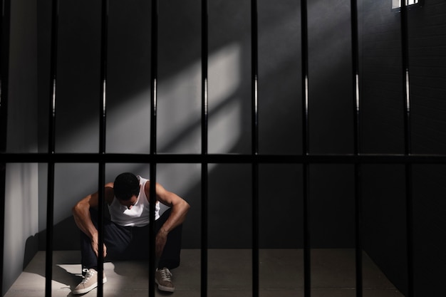 Free Photo middle aged man spending time in jail