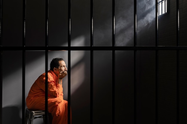 Free Photo middle aged man spending time in jail