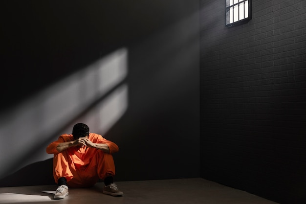 Free Photo middle aged man spending time in jail