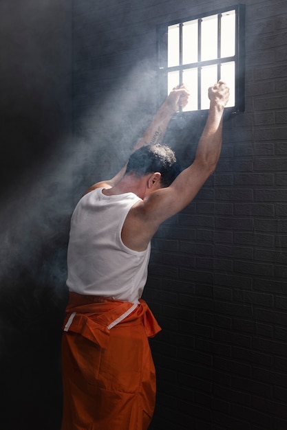 Free Photo middle aged man spending time in jail