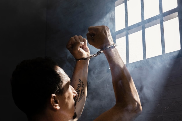 Free Photo middle aged man spending time in jail