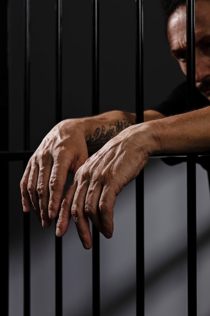 Free Photo middle aged man spending time in jail