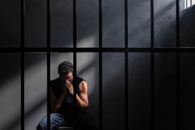 Free Photo middle aged man spending time in jail