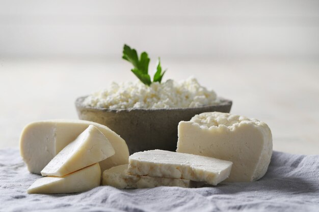 Milk products on wooden table