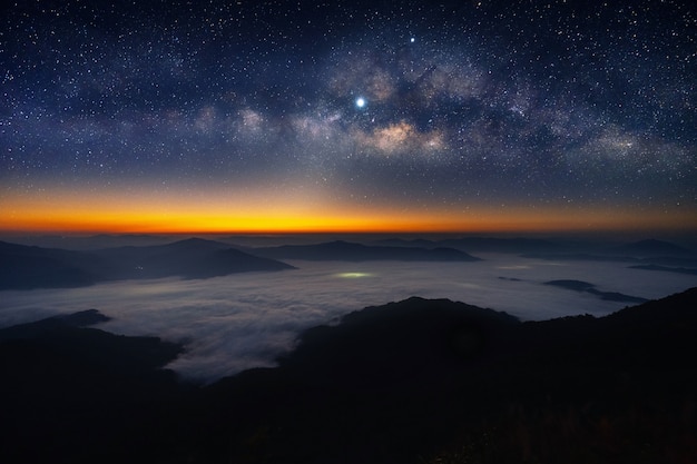 Free photo milky way galaxy and star over mountains.