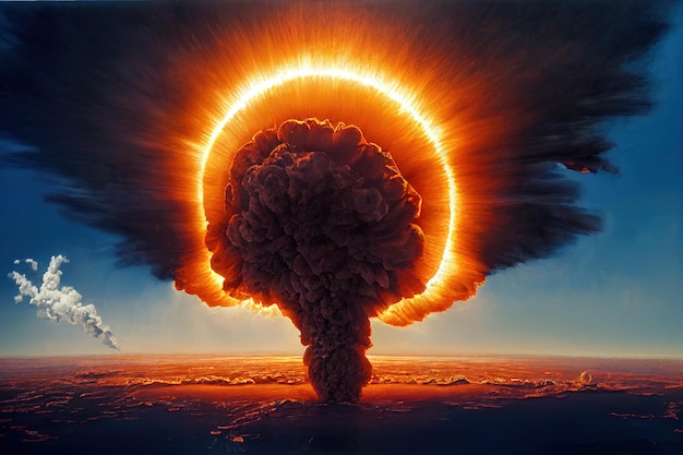 Free photo a modern nuclear bomb explosion over a small citygenerative ai