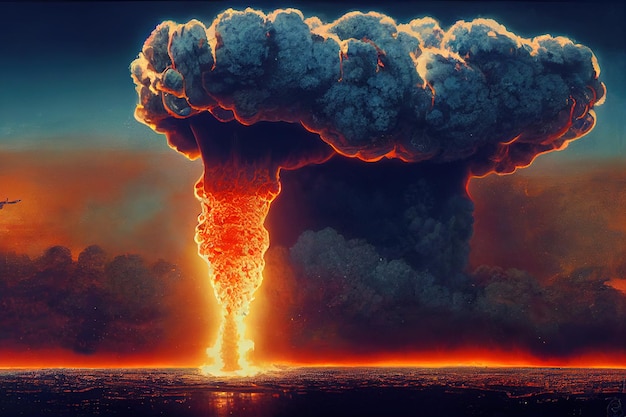 Free photo a modern nuclear bomb explosion over a small citygenerative ai