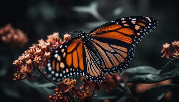 A monarch butterfly sits on a flower.