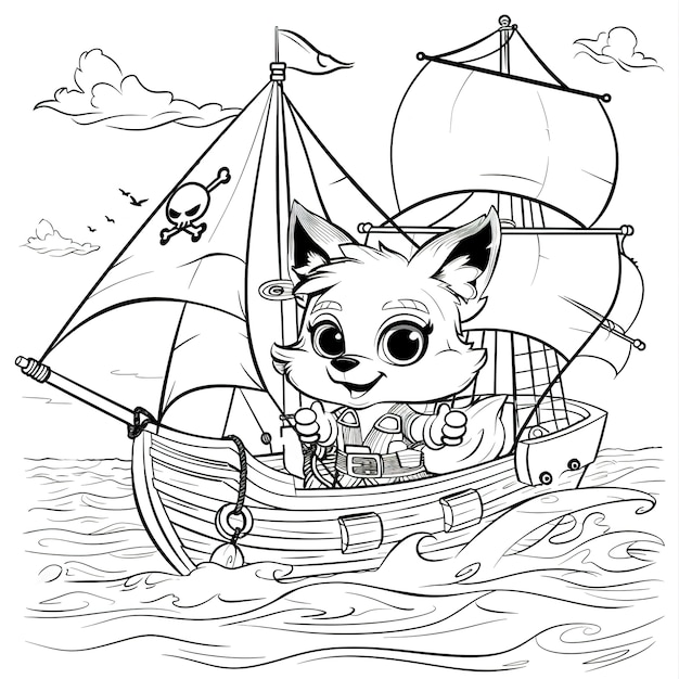 Free photo monochrome coloring page with pirates in line art style