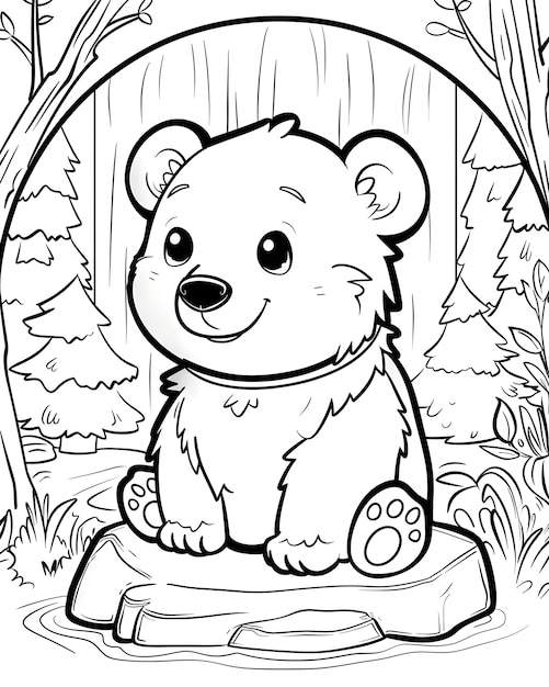 Free photo monochrome line art bear coloring page illustration