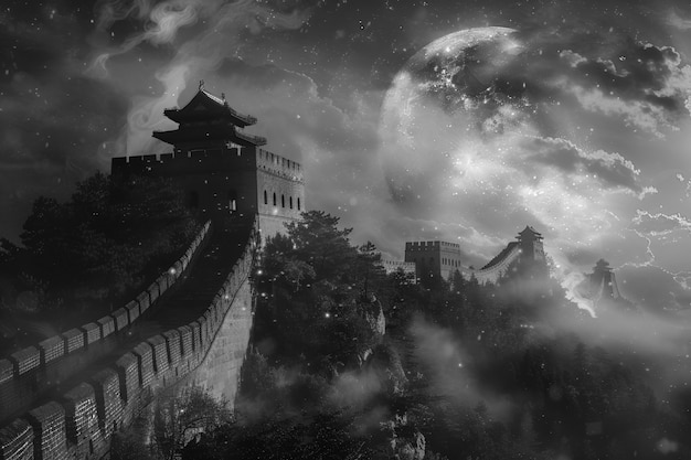 Free photo monochrome view of the historic great wall of china