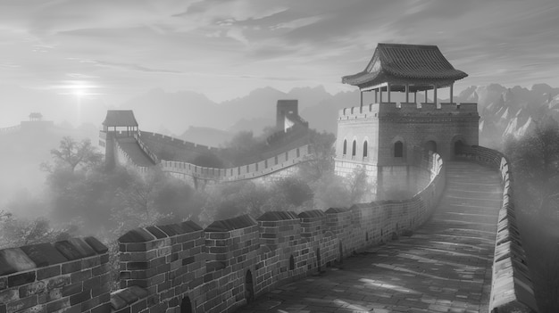 Free photo monochrome view of the historic great wall of china