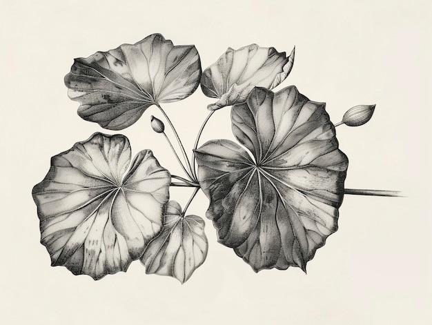 Monochrome vintage leaf in line art style