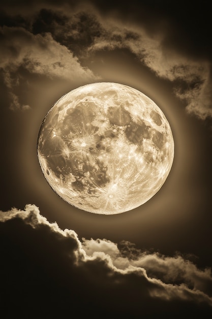 Free photo the moon seen during a phase with sepia style effect