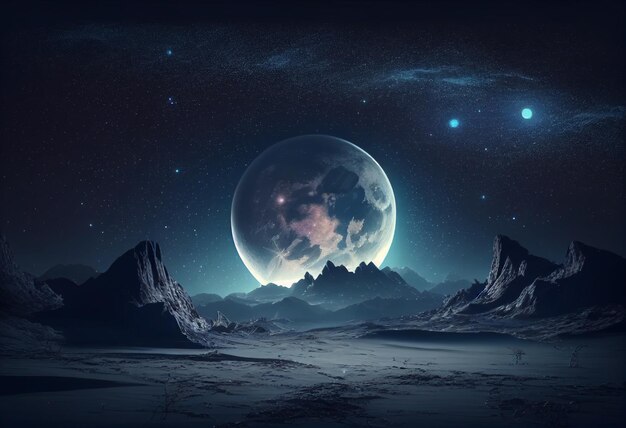 Moon in sky at night background asset game 2D futuristic generative ai